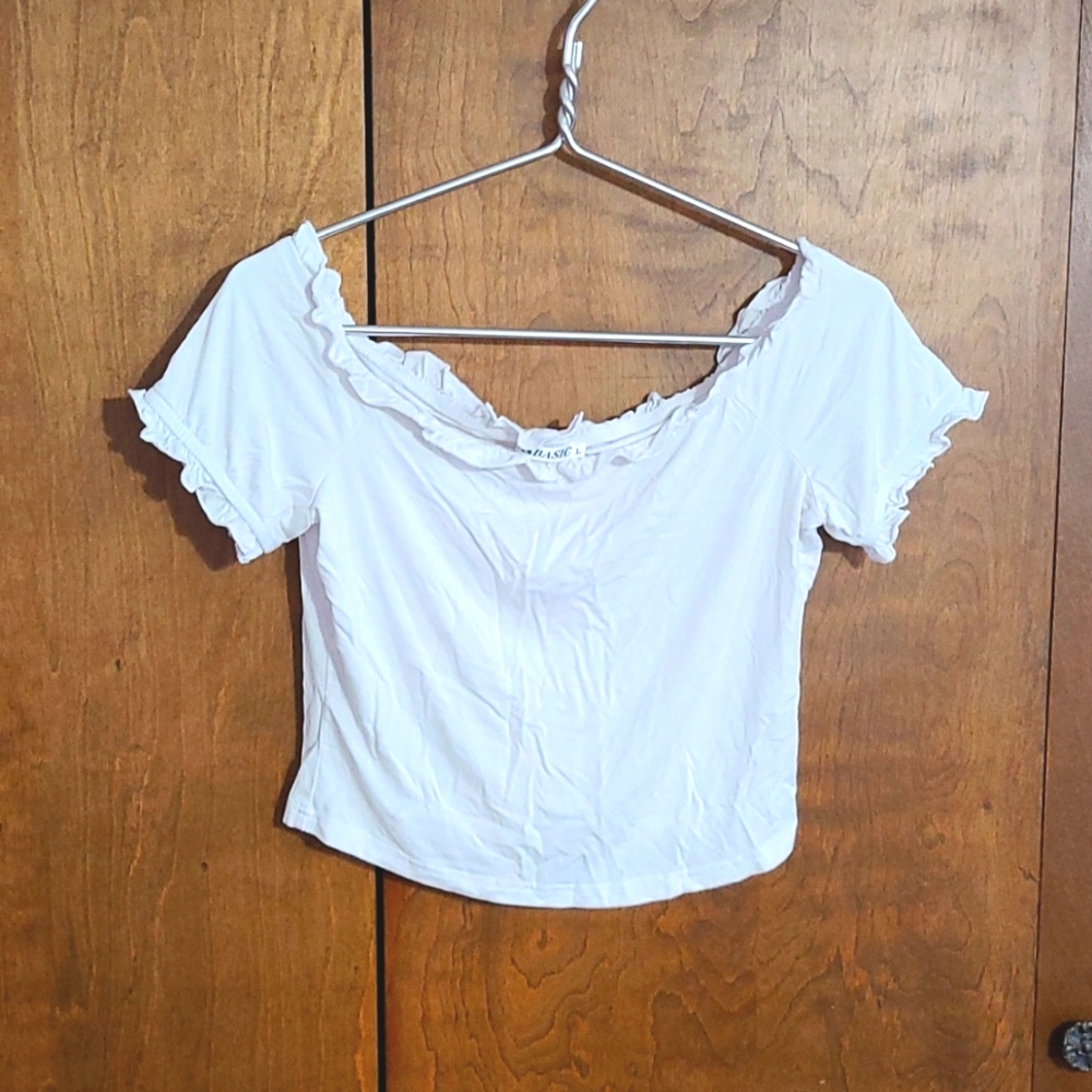 MsBasic cropped white off the shoulder blouse NWOT